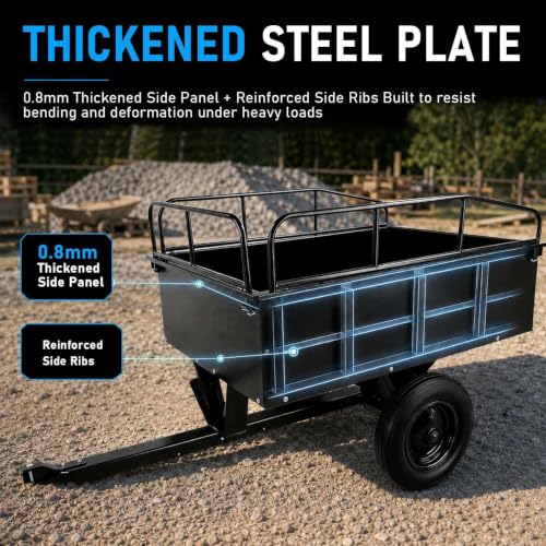800LBS Steel ATV Dump Trailer, Tow Behind Cart for Lawn Tractor Mower