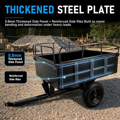 800LBS Steel ATV Dump Trailer, Tow Behind Cart for Lawn Tractor Mower