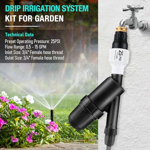 Aurelema Drip Irrigation Pressure Regulator and Filter, 25 PSI, 3/4 Inch