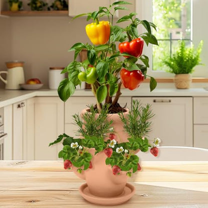 Small Strawberry Tower Pot Planter,Vertical Multi Pocket Ceramic Strawberry Succulent Planter Tower for Outdoor Plants