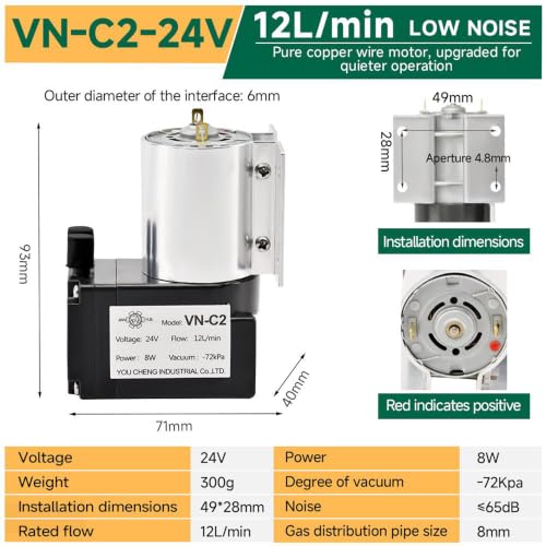 Vacuum Pump 12L Mini Diaphragm Air Compressor 24V Micro Air Pump -72KPA Vacuum Degree Mini Brush Piston Pressure Pump (VN-C2) - color: Vn-c2, size: 24V