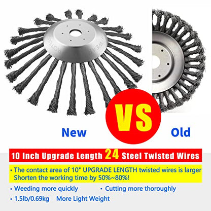 NeJesZoe 10 Inch Steel Wire Rotary Weed Brush Cutter Trimmer Head, Wired Weed Trimmer Blade Head with Adapter Kits for Weed Eater, Brush Cutter, Weed Wreckers, Moss Grass Rust Removal