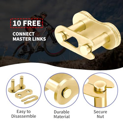 420 Gold Motorcycle Chain Kit, 132 Links with Chain Breaker and 10 Connecting Master Links, Heavy Duty Chain for 50cc-125cc Dirt Bike, Go Kart, ATV, Quad, Scooter, Mini Bike, CT200U and M200 - size: 132 Links, style: #420 Gold Chain