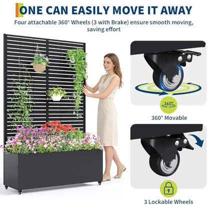 GarveeLife Metal Planter Box with Trellis and Wheels 71"x47"x16" - color: Strips, size: with wheels