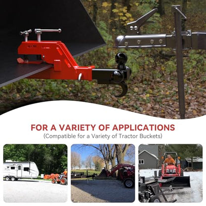 Clamp on Trailer Hitch 2" Receiver for Tractor Bucket, Red, Non-Slip - color: Red