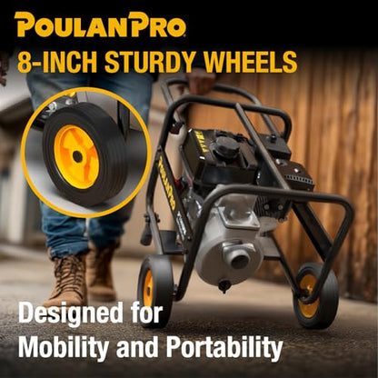 Poulan Pro 2-inch Semi Trash Pump with Wheels, 6HP 212cc 4-cycle Engine - size: 2 inch with wheels