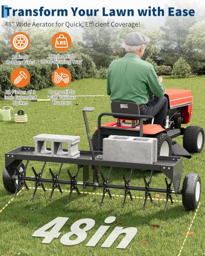 48" Tow Behind Lawn Plug Aerator with Universal Hitch, Black - color: Black-48 Inch