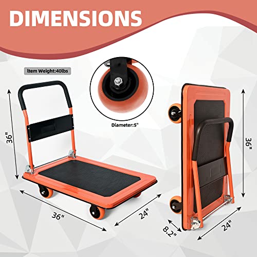 36"x24" Platform Truck Heavy Duty Cart, 1100Lbs Capacity - color: Orange