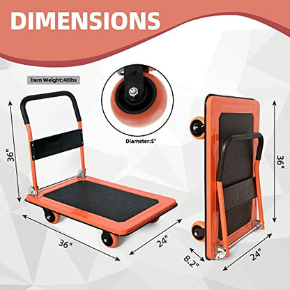 36"x24" Platform Truck Heavy Duty Cart, 1100Lbs Capacity - color: Orange