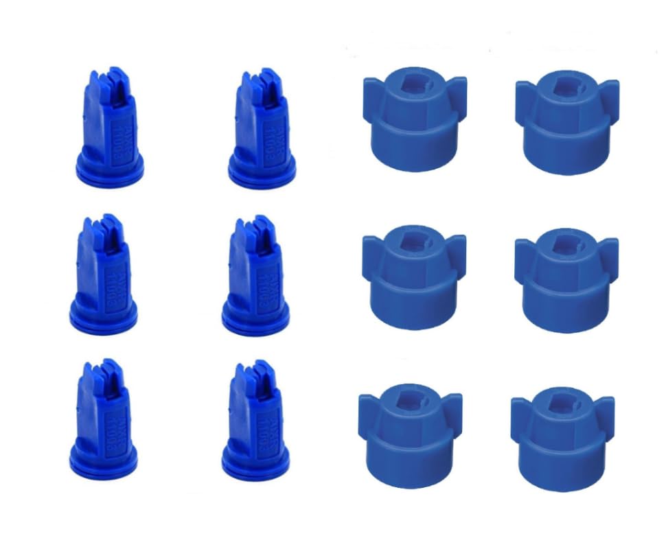 Pack of 6 - TeeJet Flat Spray Tips Blue 110° 0.3 GPM @ 40 PSI & Nylon Caps