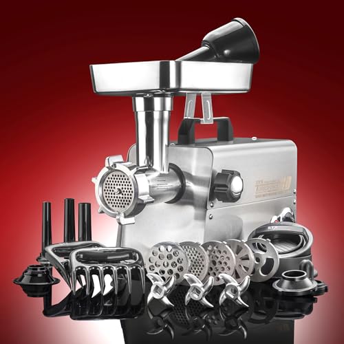 STX International Turboforce HD (Heavy Duty) 3500 Series 5-in-1 Stainless Steel Electric Meat Grinder | Sausage Stuffer | Kubbe Maker | 5 Grinding Plates | 3 Stainless Steel Blades & More Included - size: 5-In-1 - Size #12 No Pedal/Juicer