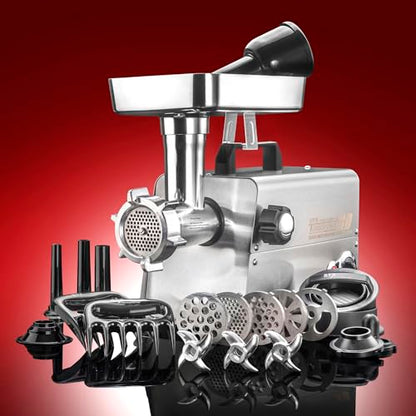 STX International Turboforce HD (Heavy Duty) 3500 Series 5-in-1 Stainless Steel Electric Meat Grinder | Sausage Stuffer | Kubbe Maker | 5 Grinding Plates | 3 Stainless Steel Blades & More Included - size: 5-In-1 - Size #12 No Pedal/Juicer