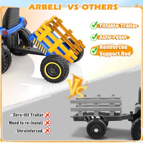 ARBELI 12V 7AH Kids Ride On Tractor w/Trailer & Remote Control, Blue - color: Blue