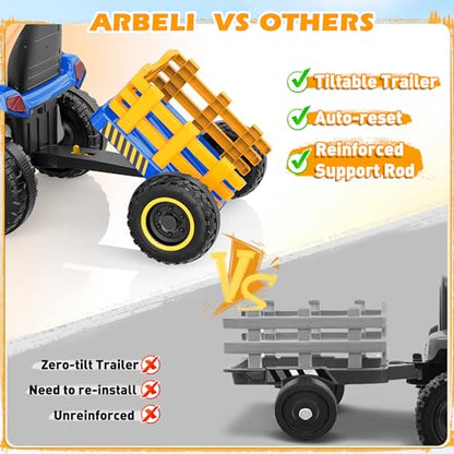 ARBELI 12V 7AH Kids Ride On Tractor w/Trailer & Remote Control, Blue - color: Blue