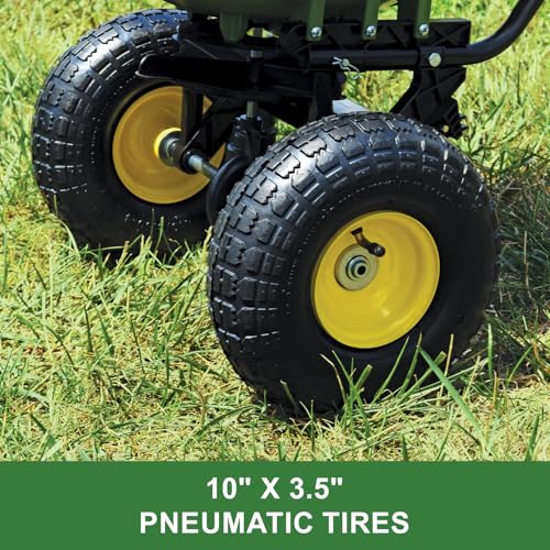 John Deere Push Broadcast Spreader for Seed, Fertilizer & Ice Melt, 60 lb Capacity Walk-Behind Lawn Spreader with Pneumatic Tires
