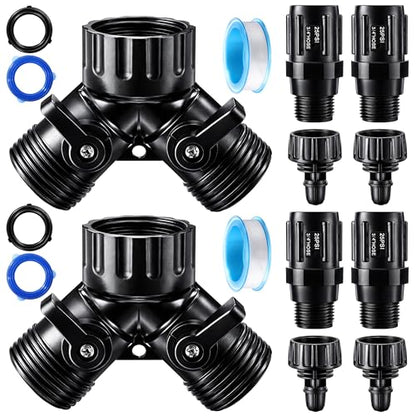 12 Pcs Drip Irrigation Kit, Included 2 Way Y Water Splitter Connector, 4 Pcs 25 PSI Garden Hose Pressure Regulator and 4 Pc 1/4 Inch Irrigation Tubing Hose Adapter for Drip Irrigate System