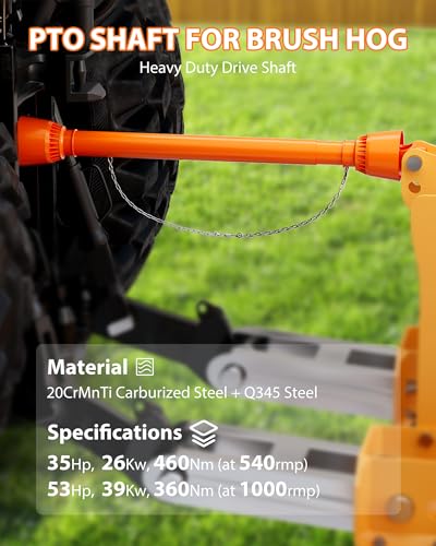 1-3/8" PTO Shaft - 39"-55" Adjustable Length, Series 4 Tractor PTO Drive Shaft with 6 Spline End Round End, Ideal for Bush Hog, Finish Mower, Rotary Cutter, Orange