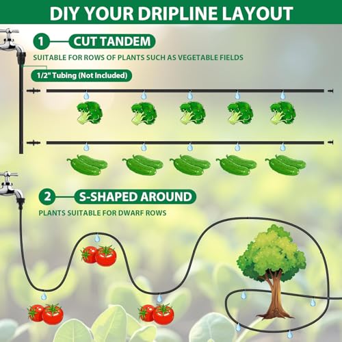 100FT Drip Line Kit Kalolary 1/4 Inch Hydroponics Dripline Hose