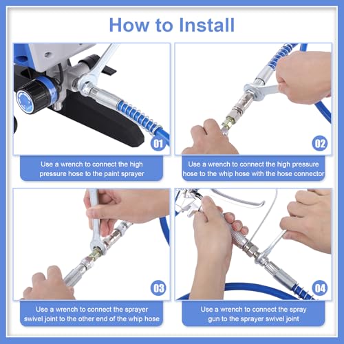 50Ft x 1/4"NPT Airless Paint Sprayer Hose Kit, 8500PSI High Pressure