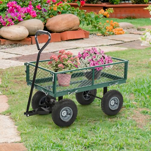 FDW | Heavy Duty Garden Cart with Wheels | Green | 500lbs Capacity - color: Green