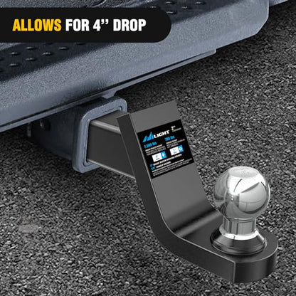 Nilight 4" Drop Weled Hitch Ball Mount, 2 Inch Chrome Ball Fits 2" Trailer Receiver 7,500 lbs Tow Hitch with Pin - size: 2" Ball Fusion & 4" Drop