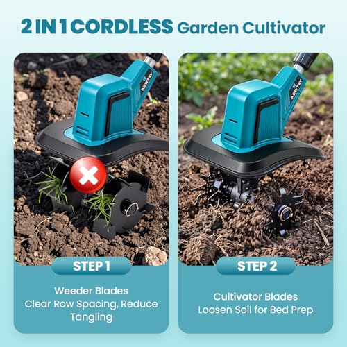 NEWTRY Cordless Electric Tiller Cultivator, Cultivating+Weed Removal Blades