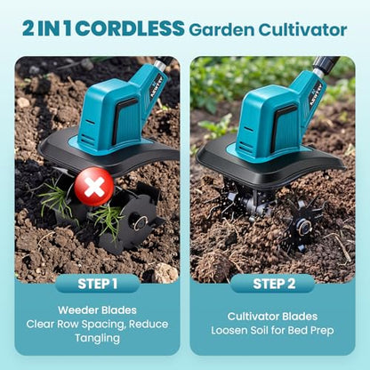 NEWTRY Cordless Electric Tiller Cultivator, Cultivating+Weed Removal Blades