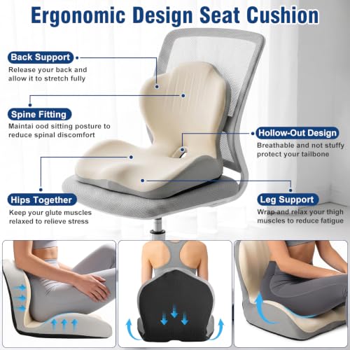 Car Seat Cushion Office Chair Cushion with Lumbar Support Pillow - color: White Gray
