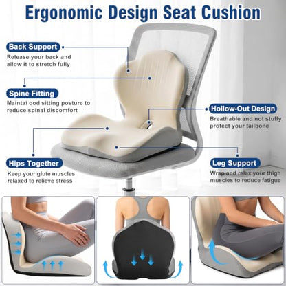 Car Seat Cushion Office Chair Cushion with Lumbar Support Pillow - color: White Gray
