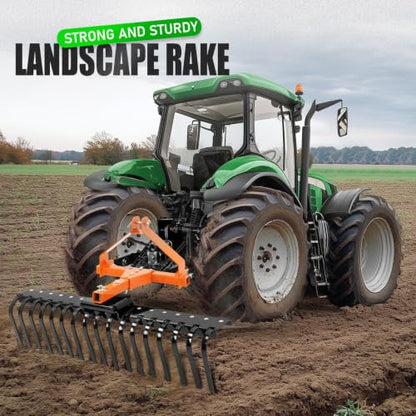 KUAFU 50" 3 Point Landscape Rock Rake for Category-0 Cat-0 Tractor with - style: Orange