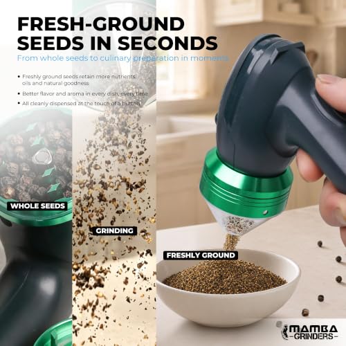 Mamba Original Electric Seed Grinder, USB-C Rechargeable Spice Mill, Gray - color: Anchor Gray & Green