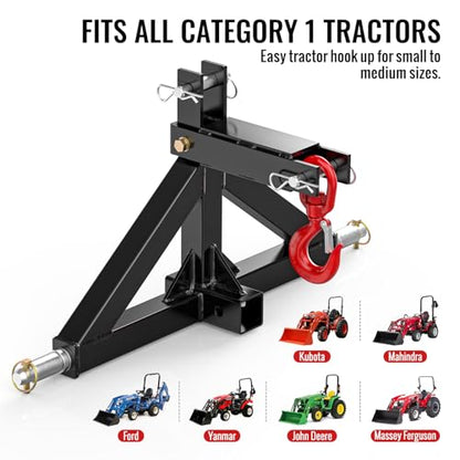 3 Point Trailer Hitch 2” Receiver Quick Hitch Compatible with Cat 1 Tractor - color: Black