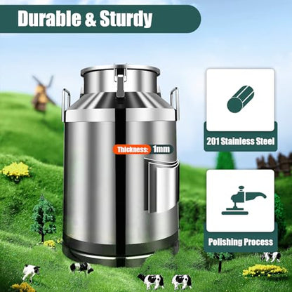 20-60L Stainless Steel Milk Can Wine Milk Bucket Wine Pail Bucket Milk Can Tote Jug with Sealed Lid Heavy Duty, with Independent Embedded Silicone Sealed Lid (60L) - size: 60L