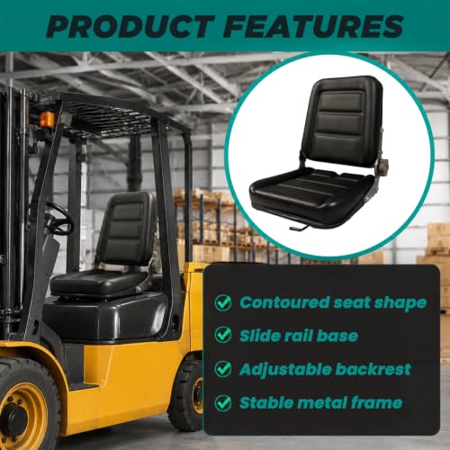 Universal Tractor Seat with Adjustable Backrest and Slide Compatible with Forklifts Excavators Golf Carts Dozers Lawn Mower