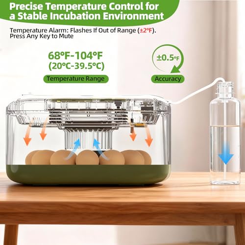 12 Egg Incubator for Hatching Eggs with Automatic Turning, Temperature & Humidity Display, Egg Candler, and Hatch Day Alert - Ideal for Chicken, Duck, and Quail Eggs