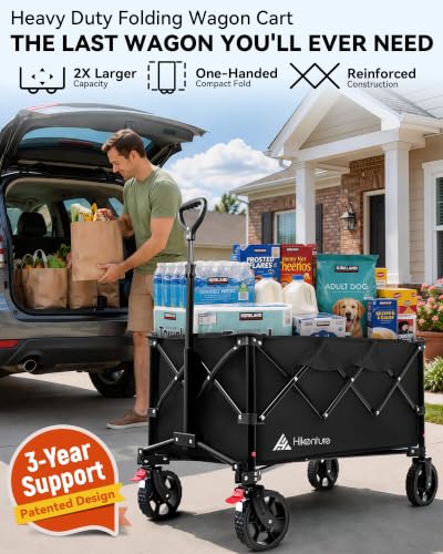 Hikenture Wagons Carts Foldable 330LBS, Heavy Duty Collapsible Wagon - color: Black, size: 5.3 cu ft / 150 L