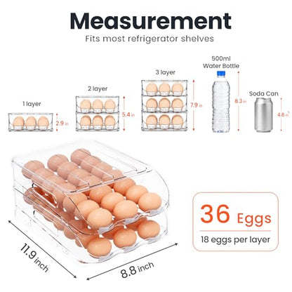SMRCAD 36-Egg Dispenser with Silicone Bumpers, Auto-Rolling, Stackable - size: 2 Layer Holder 36 Eggs (L SIZE)