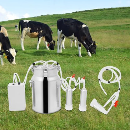 Milking Machine, 3.7 Gal Capacity 2-in-1 Pulsation Cow Milking Machines Adjustable Electric Cow Milker Portable Electric Goat Milk Machine w/Stainless Steel Milk Bucket for Family Farm(10L/ 2.64Gal) - size: 10L/ 2.64Gal