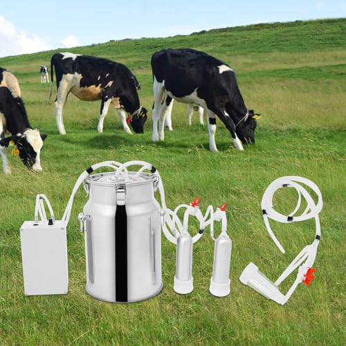 Electric Cow Milking Machine 10L, Stainless Steel Milk Bucket 35-45 kPa Vacuum Pressure Adjustable Milking Machine Electric Vacuum Pump Milker for Cows, Goats (10L) - size: 10L