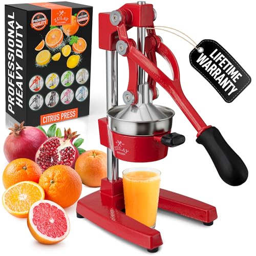 Zulay Kitchen Cast Iron Juicer - Heavy Duty Orange Juicer with Detachable Strainers for Easy Cleaning, Citrus Press for Citrus Fruits, Perfect for Bartenders, Juice Lovers & Health Enthusiasts - color: Deep Red, size: Original