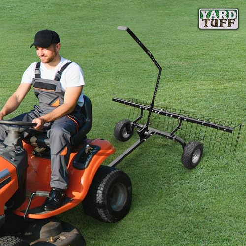 Yard Tuff 72 Inch Durable Steel Rake, Wheels, Lift Handle & Hitch for ATV, UTV, or Tractor - size: 72 Inch