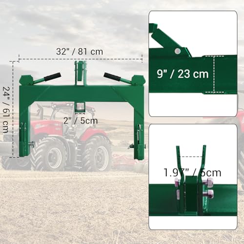 Heavy-Duty Category 1 3-Point Quick Hitch, 3000 LBS Lift Capacity Tractor Implement Adapter for Category 1 & 2 Tractors with Adjustable Top Hook, Green