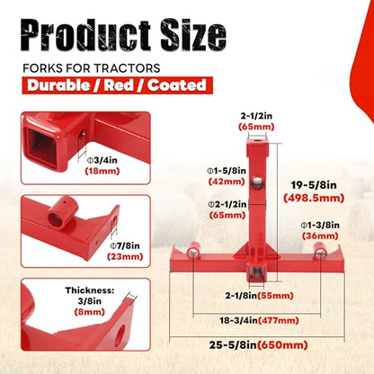 47" 3 Point Hitch Adapter & Hay Bale Spear Fit for Category 1 Tractors W/2 Stabilizers Bale Spear 2" Receiver Loading 1-7/8" Gooseneck Ball Drawbar Hay Quick Hitch Attachment-Red 1200 LBS