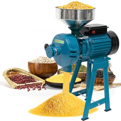 NAIZEA Grain Mills Wet Dry Cereals Grinder, Electric Corn Grain Mill Grinders, Heavy Duty 3000W 110V Commercial Grain Machine, Wheat Feed Flour Mill with Funnel (Dry & Wet Grinder) - color: Dry & Wet Teal