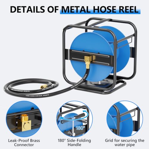SPECILITE Metal Garden Hose Reel, 360° Rotation Frame, 75-100 FT, Blue