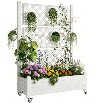 Trellis Raised Garden Bed, Self-Watering Planter Box, Ashen - color: Ashen, size: 61.2" H