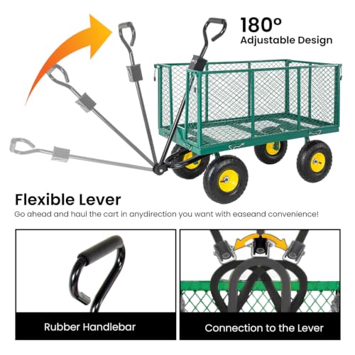 Heavy Duty Garden Wagon Cart, Flatbed Garden Cart, Outdoor Yard Farm Carts, 3 in 1 Utility Pull Wagon with Removable Sides, 880 lbs Capacity, 10 Inch All Terrain Rubber Wheels (Green) - color: Green