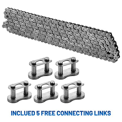 #40 Roller Chain - 10 Feet #40 Chain with 5 Connecting Links for Go Karts, Mini Bikes, Scooters, Motorcycles, Bycicles, ATV, MTV, Dirt Bike and Other Industrial Machinery - 240 Links - size: 10 Feet, style: 240 Links