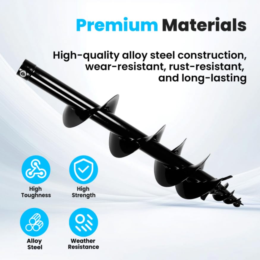 Auger Drill Rod for Mini Excavator, 8 Inch Bit, 45.5 mm Connection, Detachable Design for Effortless Swapping and Post Hole Digging