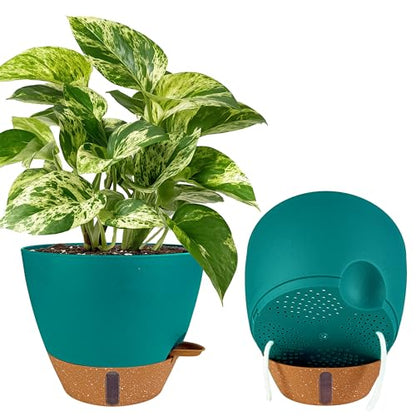 2 Pack 10 inch Plant Pots, Plastic Self Watering Planters - color: Turquoise, size: 10 inches
